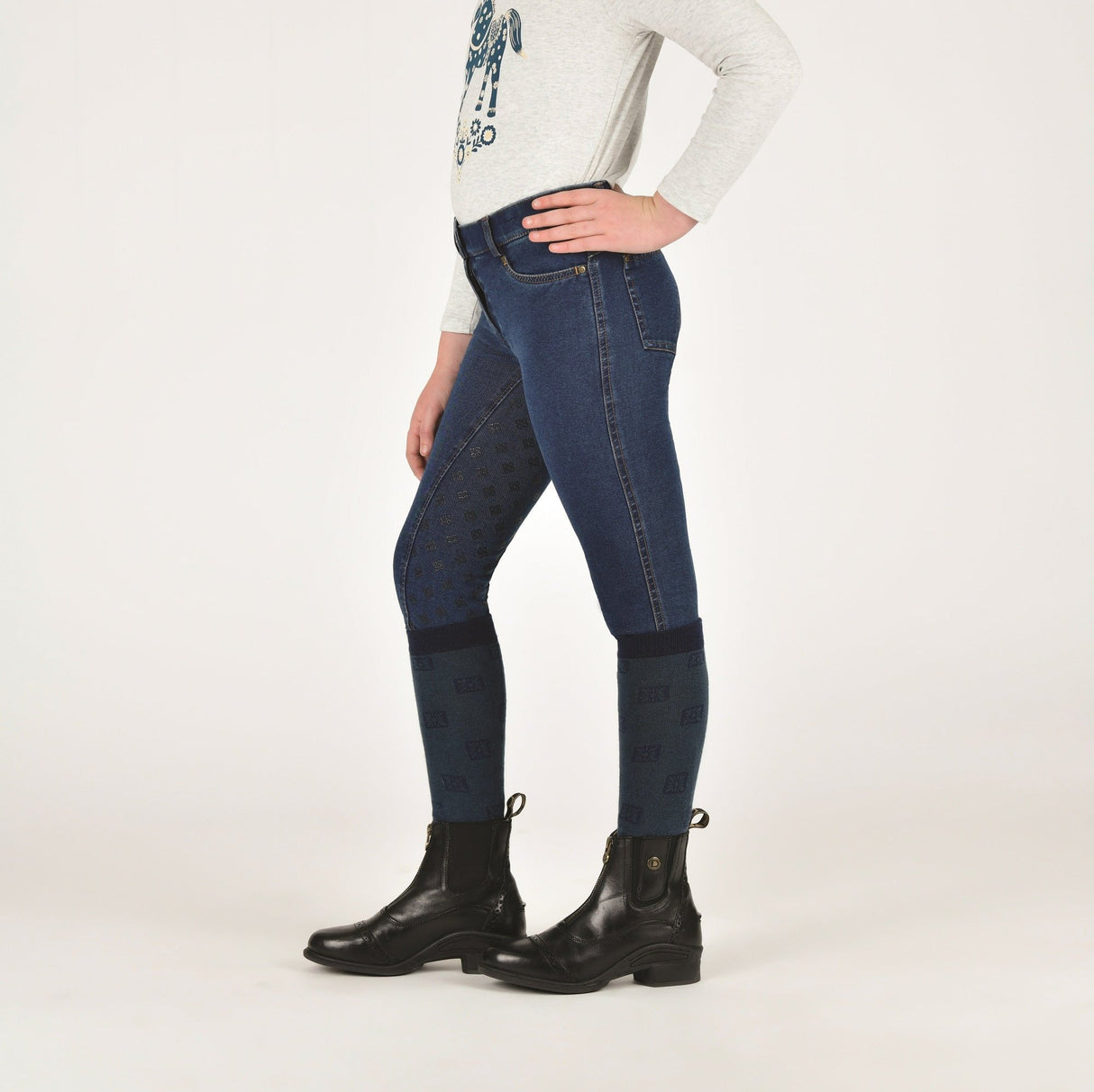 Dublin Kids Shona Denim Full Seat Breeches #colour_light-blue-denim