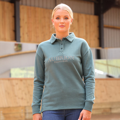 Shires Aubrion Equestrian Button Sweatshirt #colour_thyme