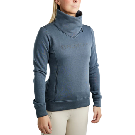 Montar MoNaja High Collar Sweatshirt with Gun Metal Crystal Logo #colour_dark-slate