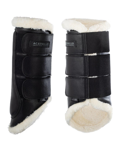 Acavallo Hind Brushing Boots Faux Sheepskin & Triple Hook-And-Loop Closure #colour_black