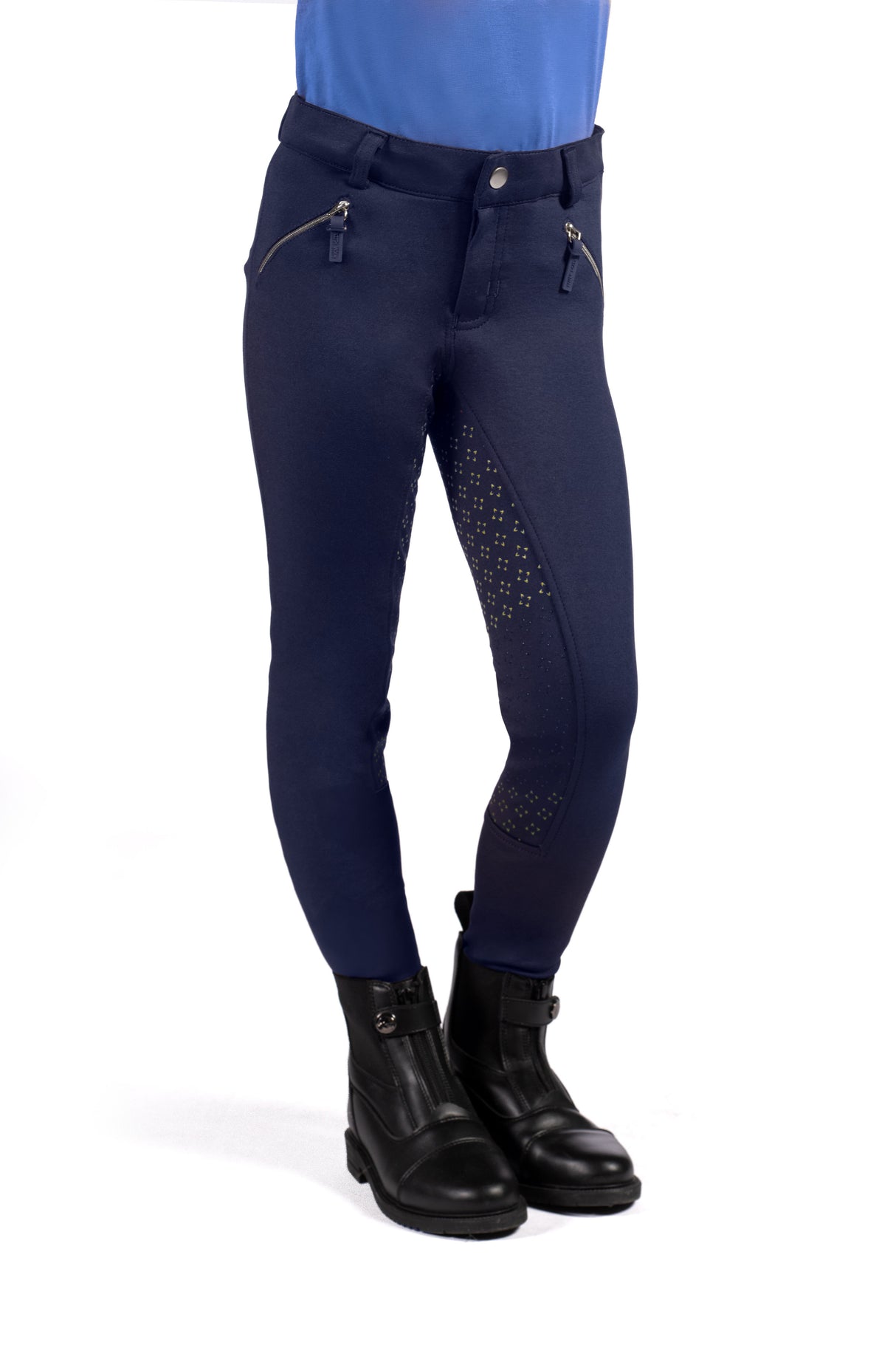 HKM Children's Silicone Full Seat Riding Breeches -Mia- #colour_deep-blue