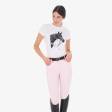 Equestro Women's Slim Fit Cotton T-Shirt Ready To Jump Print With Rhinestones #colour_white