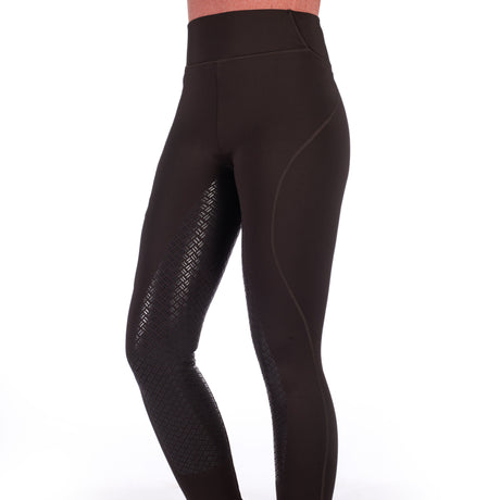 HKM Ladies Silicone Full Seat Riding Leggings -Rio- #colour_dark-brown