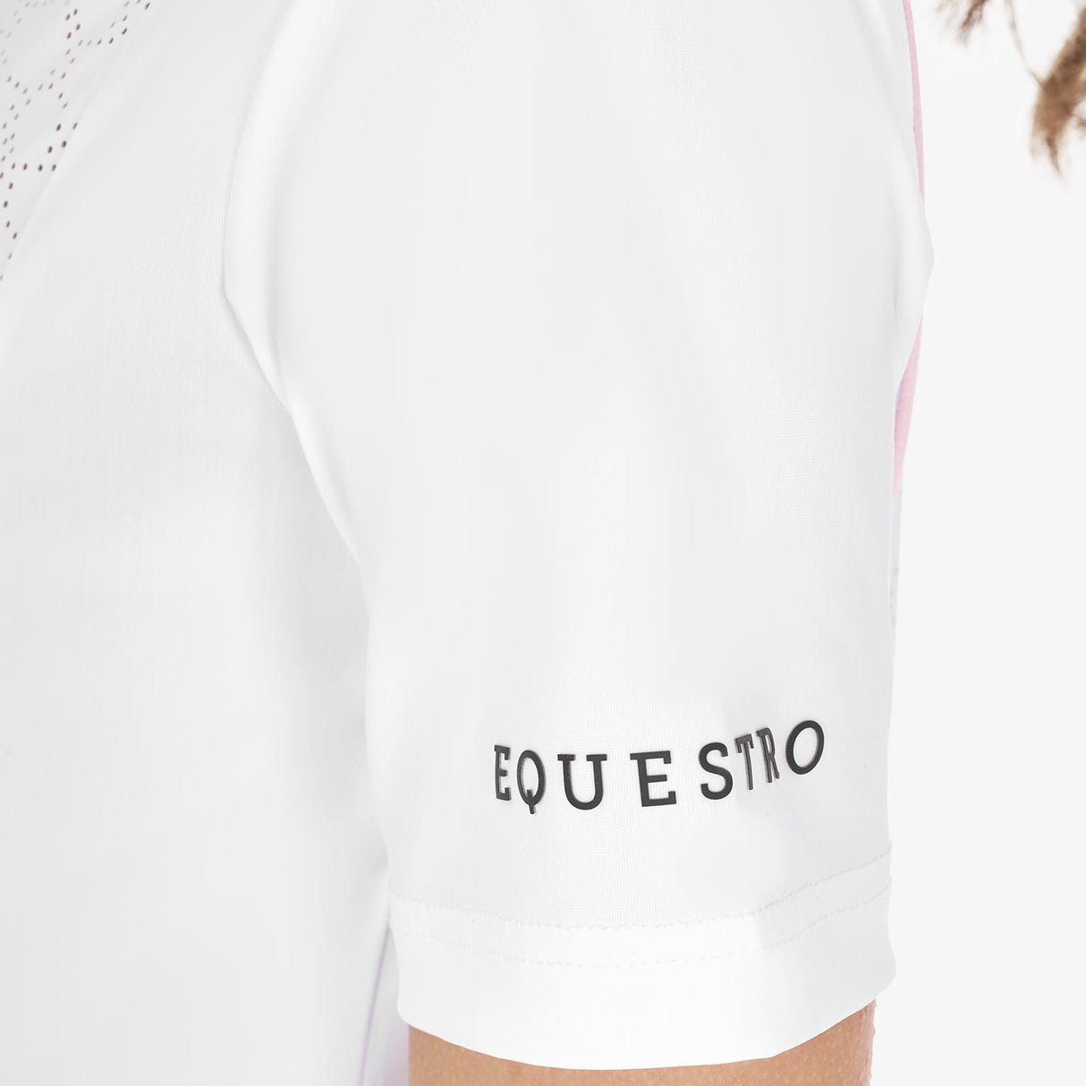 Equestro Girls' Slim Fit Competition Jacket With Chest Perforated Inserts #colour_white-pink