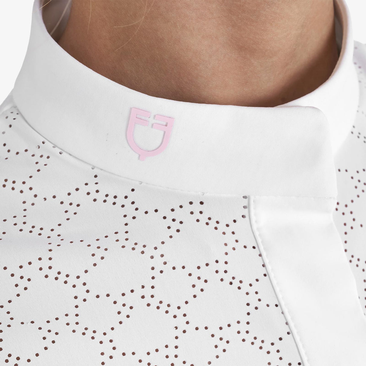 Equestro Girls' Slim Fit Competition Jacket With Chest Perforated Inserts #colour_white-pink