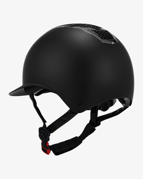 Equestro Helmet With Rhinestones And Wide Visor Homologation En 1384-2023 #colour_black-silver