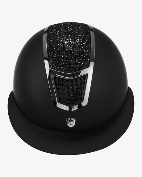 Equestro Helmet With Rhinestones And Wide Visor Homologation En 1384-2023 #colour_black-silver