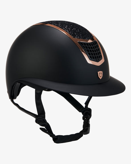 Equestro Helmet With Rhinestones And Wide Visor Homologation En 1384-2023 #colour_black-gold