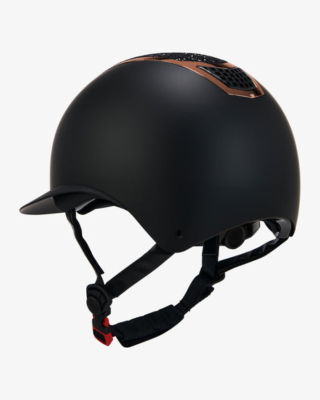 Equestro Helmet With Rhinestones And Wide Visor Homologation En 1384-2023 #colour_black-gold