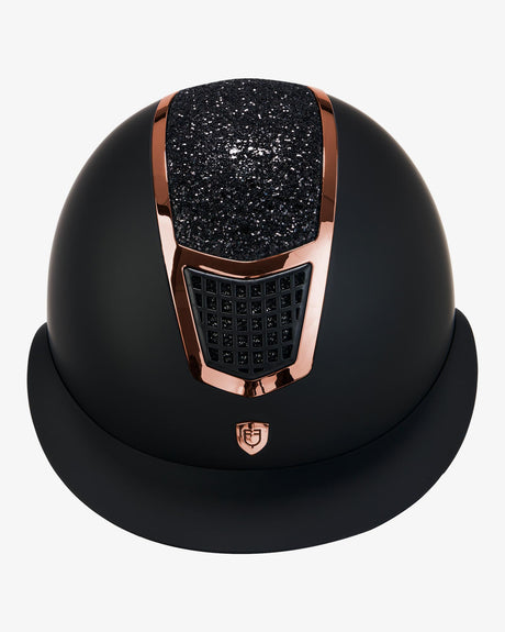 Equestro Helmet With Rhinestones And Wide Visor Homologation En 1384-2023 #colour_black-gold
