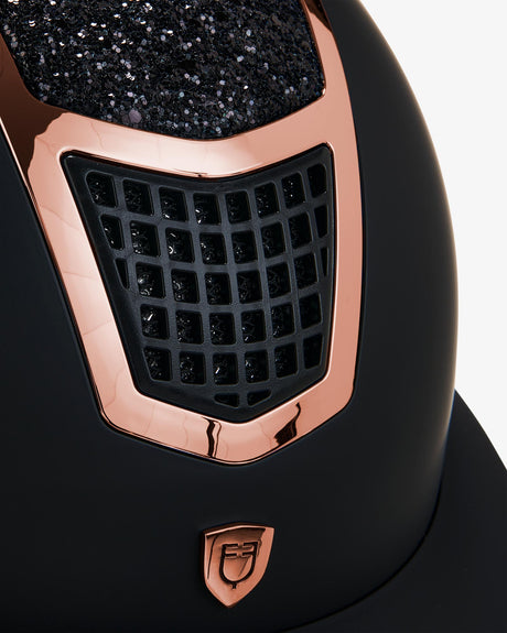 Equestro Helmet With Rhinestones And Wide Visor Homologation En 1384-2023 #colour_black-gold