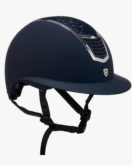 Equestro Helmet With Rhinestones And Wide Visor Homologation En 1384-2023 #colour_blue-silver