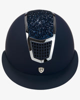Equestro Helmet With Rhinestones And Wide Visor Homologation En 1384-2023 #colour_blue-silver
