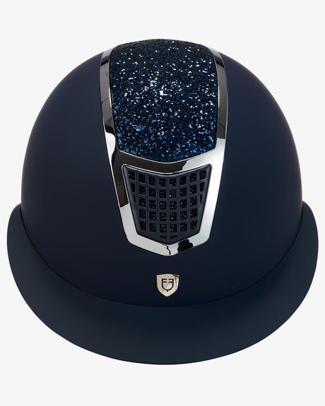 Equestro Helmet With Rhinestones And Wide Visor Homologation En 1384-2023 #colour_blue-silver