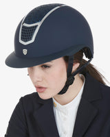 Equestro Helmet With Rhinestones And Wide Visor Homologation En 1384-2023 #colour_blue-silver