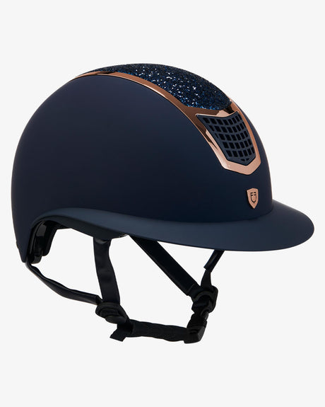 Equestro Helmet With Rhinestones And Wide Visor Homologation En 1384-2023 #colour_blue-gold