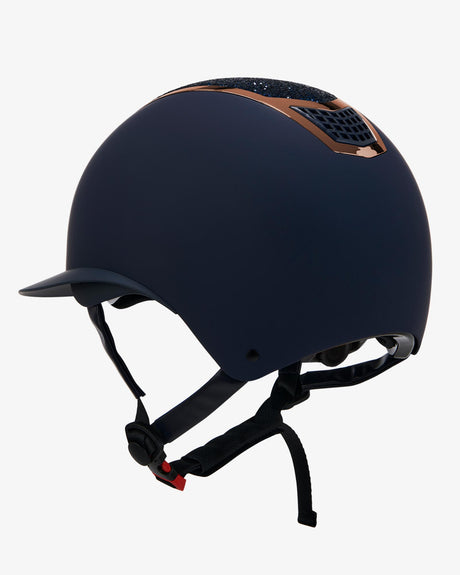 Equestro Helmet With Rhinestones And Wide Visor Homologation En 1384-2023 #colour_blue-gold