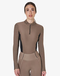 Women's long-sleeved training technical polo shirt - WALNUT