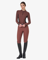 Women's long-sleeved training technical polo shirt - MARRON