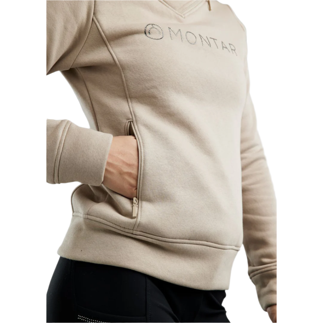 Montar MoNaja High Collar Sweatshirt with Gun Metal Crystal Logo #colour_light-silver-grey