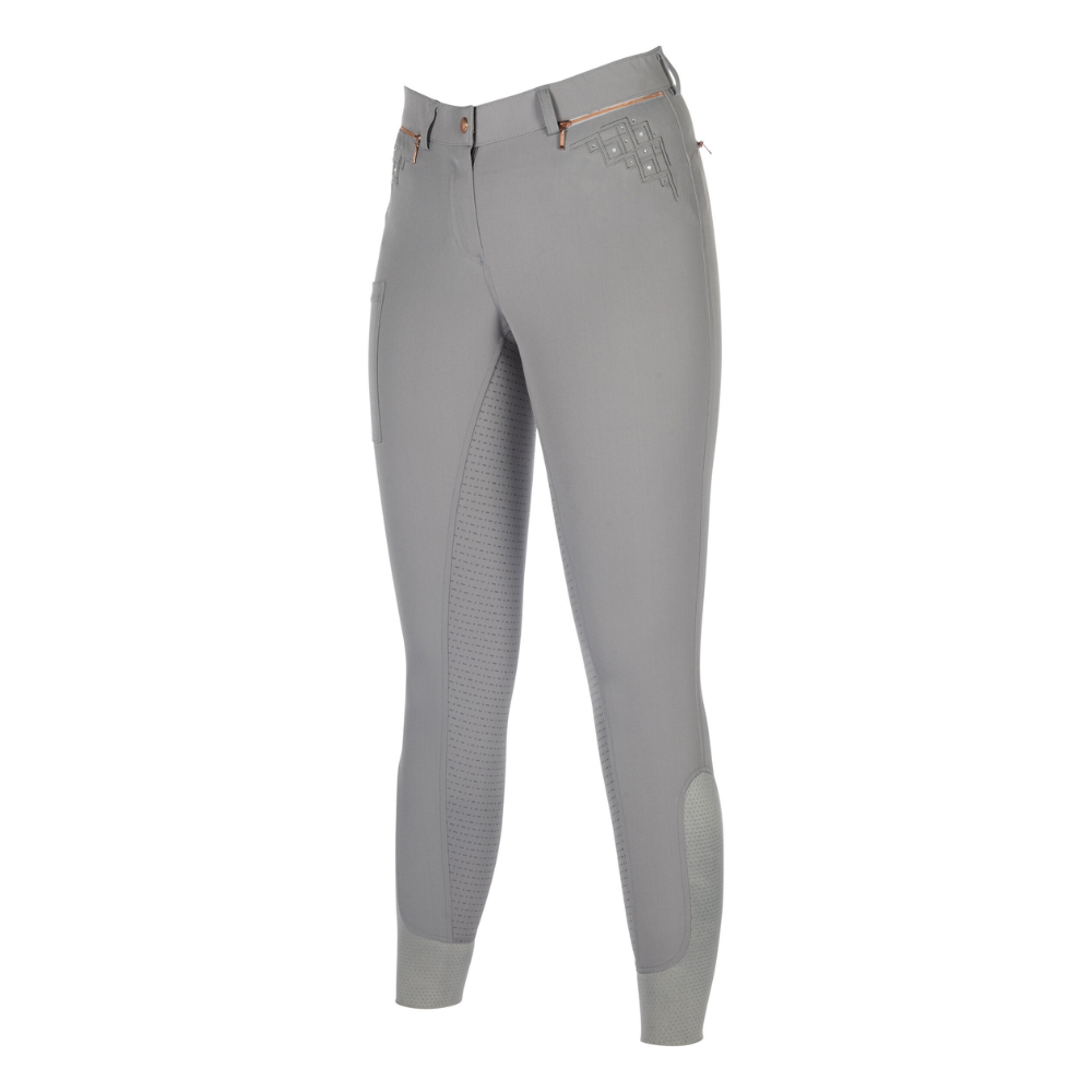 HKM Silicone Full Seat Riding Breeches -Rosegold Sparkle-. #colour_grey-rose-gold