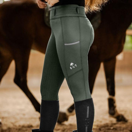 E.L.T Ella Children's Riding Thermal Leggings #colour_dark-olive