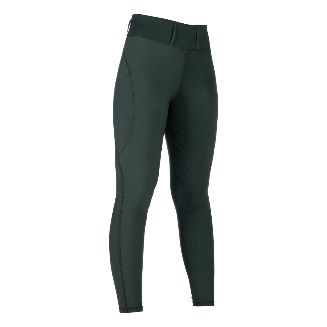 HKM Children's Silicone Full Seat Riding Leggings -Jil High Waist- #colour_olive-green