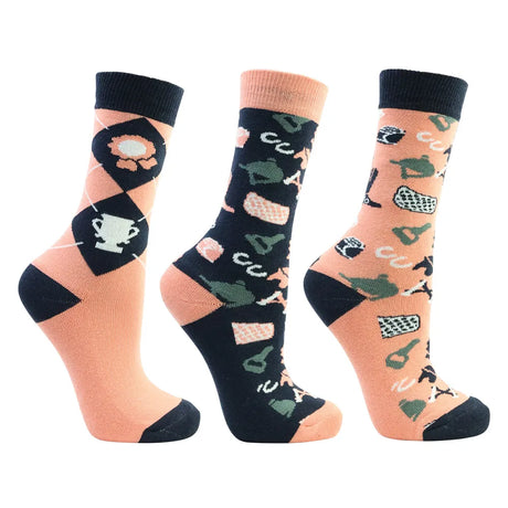 Pony Passion Socks by Little Rider Pack of 3 #colour_navy-blush