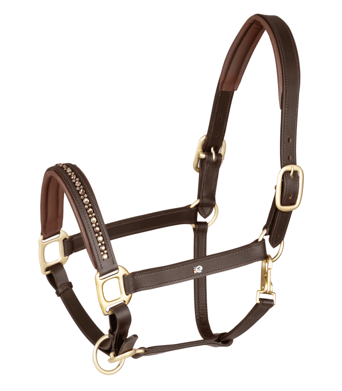 Waldhausen X-Line Leather Halter Crystal #colour_brown-gold