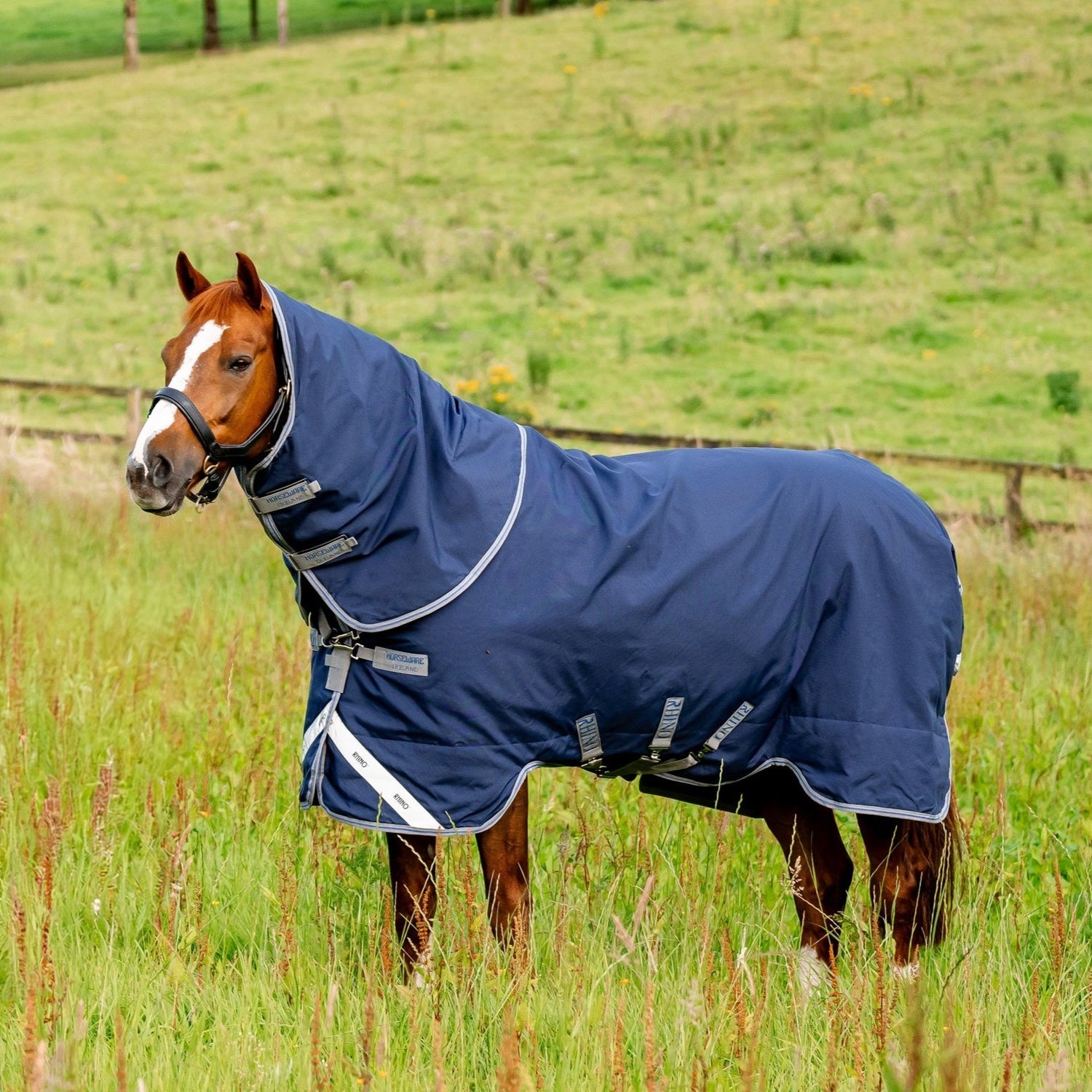 Horseware Ireland Rhino Plus Turnout Lite 100g #colour_navy-titanium-grey-classic-blue