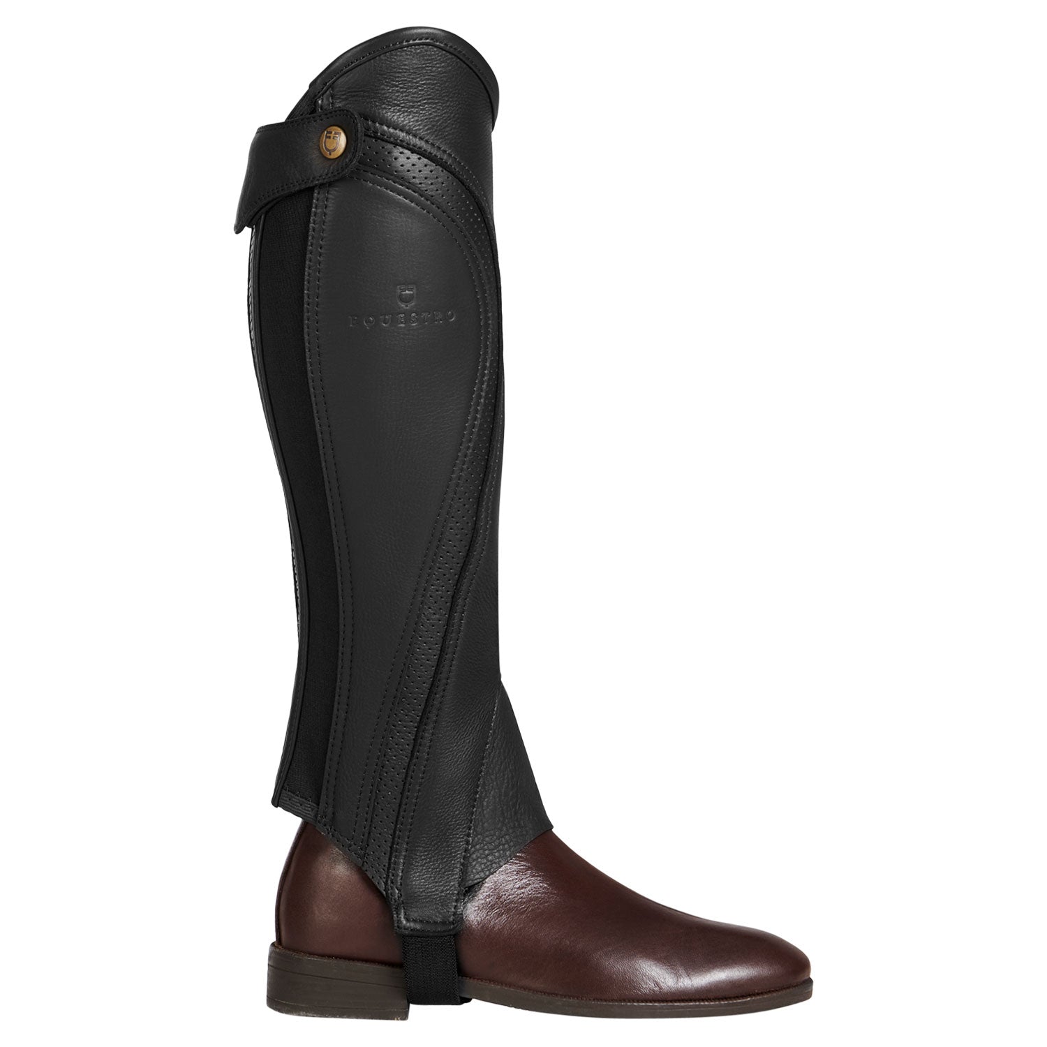 Equestro Unisex Gaiters Perforated Leather Maximum Comfort #colour_black