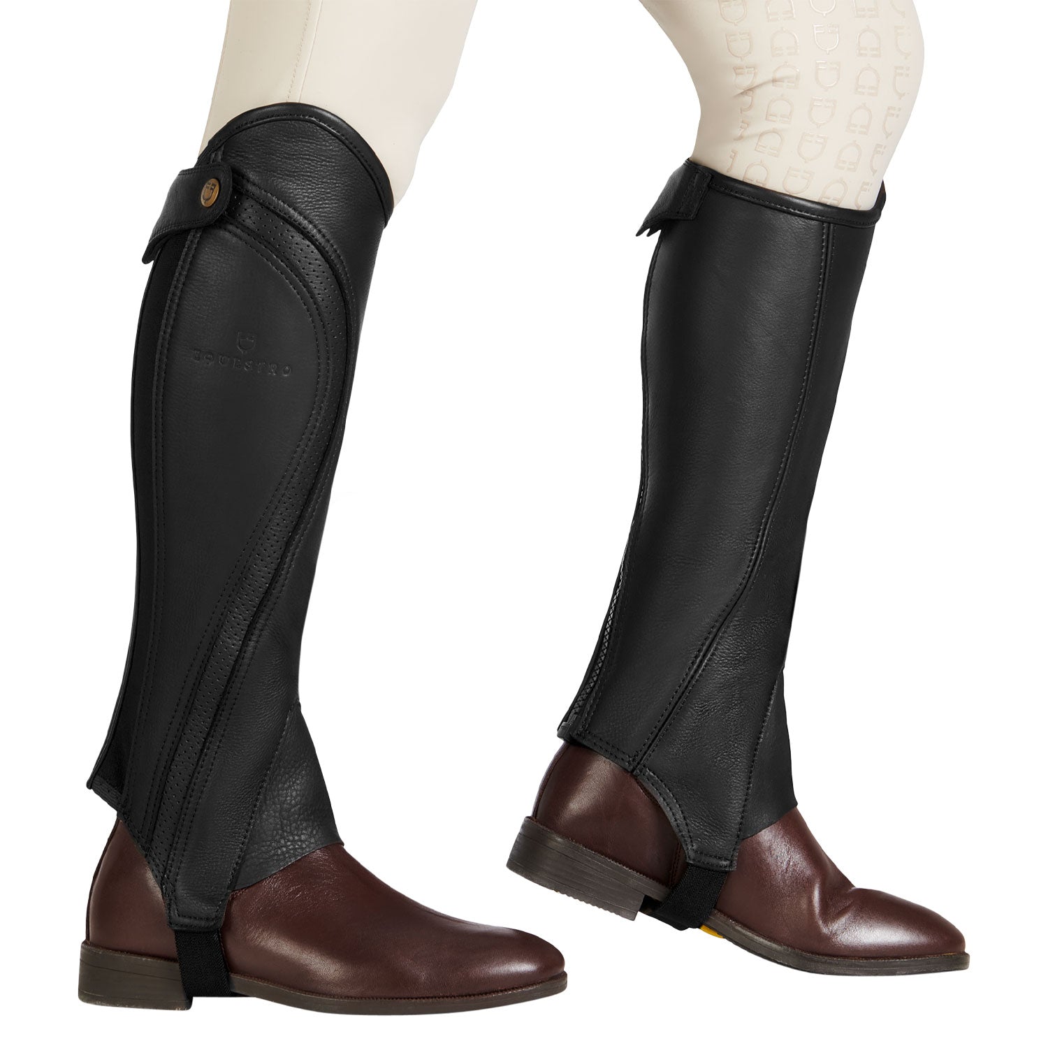 Equestro Unisex Gaiters Perforated Leather Maximum Comfort #colour_black