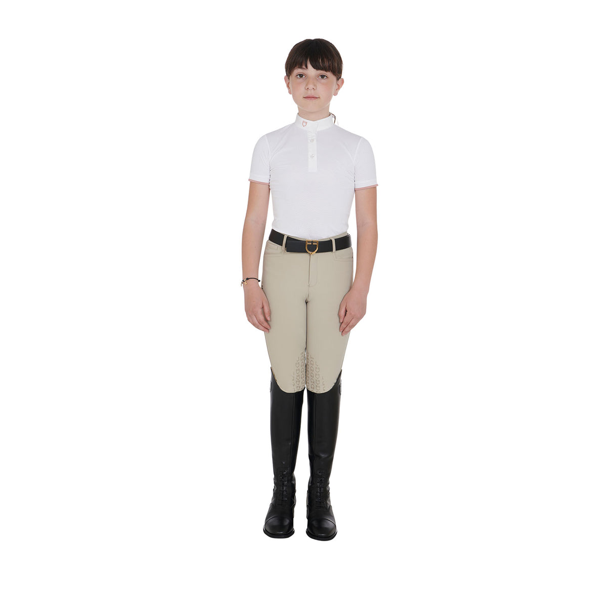 Equestro Girls' Slim Fit Breathable Competition Polo Shirt #colour_white