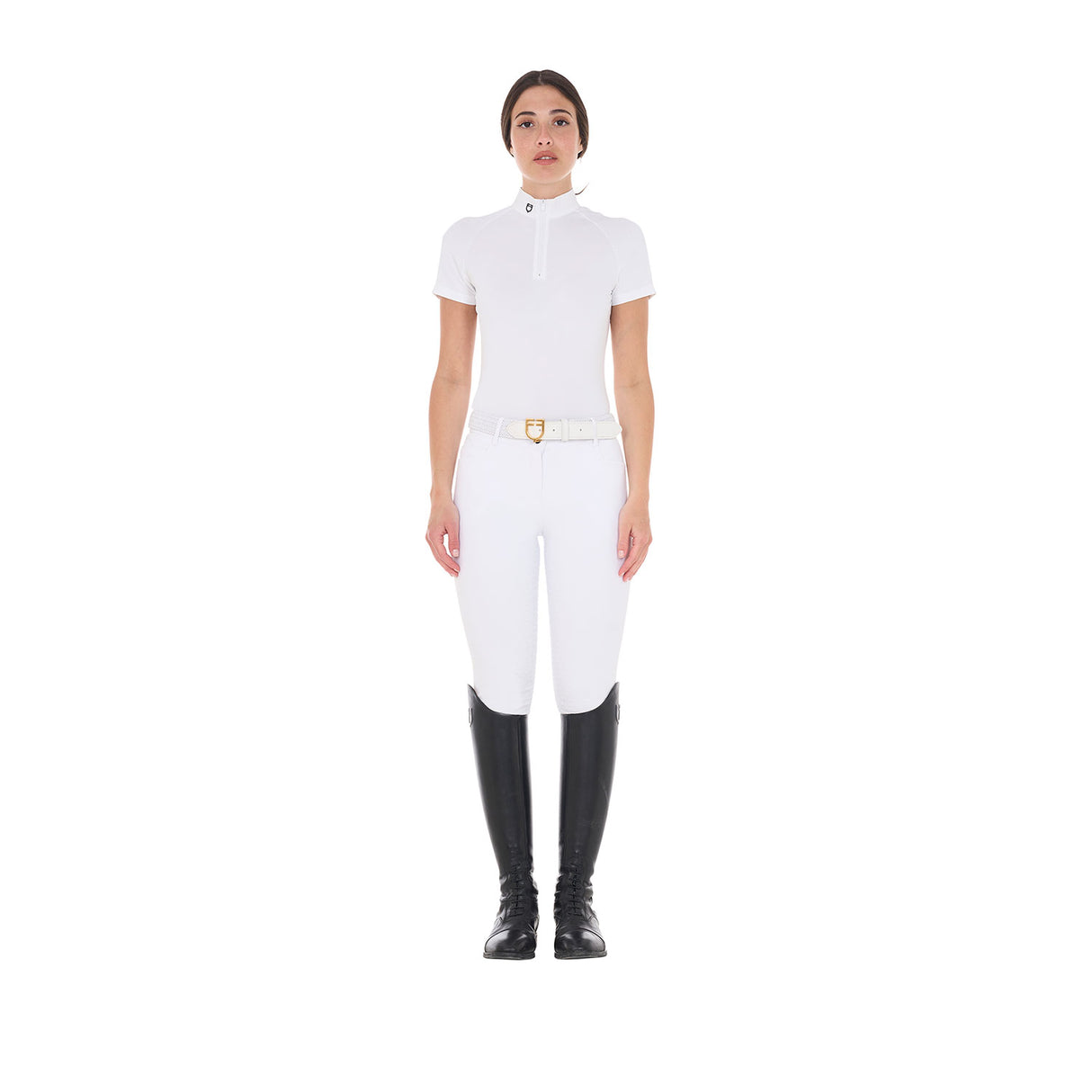 Equestro Women's Slim Fit Stretch Competition Polo Shirt #colour_white