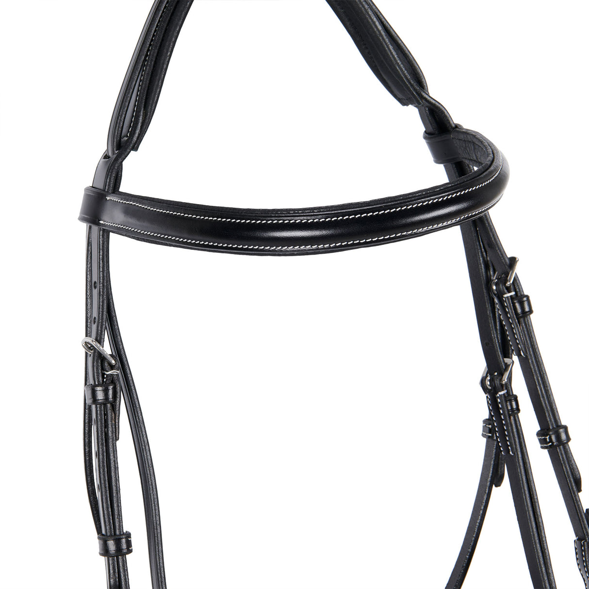 Equestro Leather English Bridle With Contrast Stitching #colour_black