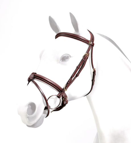 Equipe Rolled Browband Flash Bridle with Silver Fittings #colour_red-brown