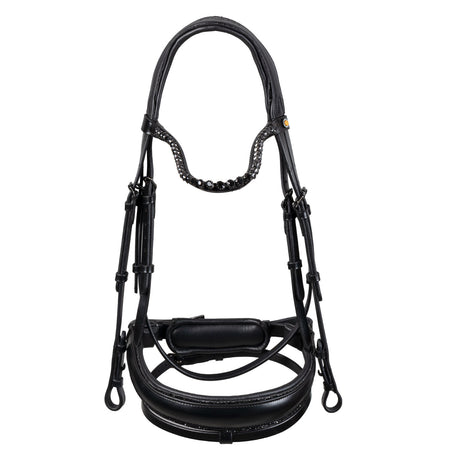 Anatomical leather dressage bridle with rhinestones