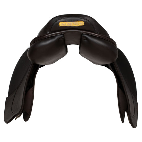 Equestro Earth Jumping Saddle In Double Leather With Embossed Logo #colour_brown