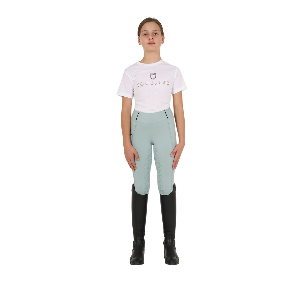 Equestro Girls' Slim Fit Grip Leggings With Logo