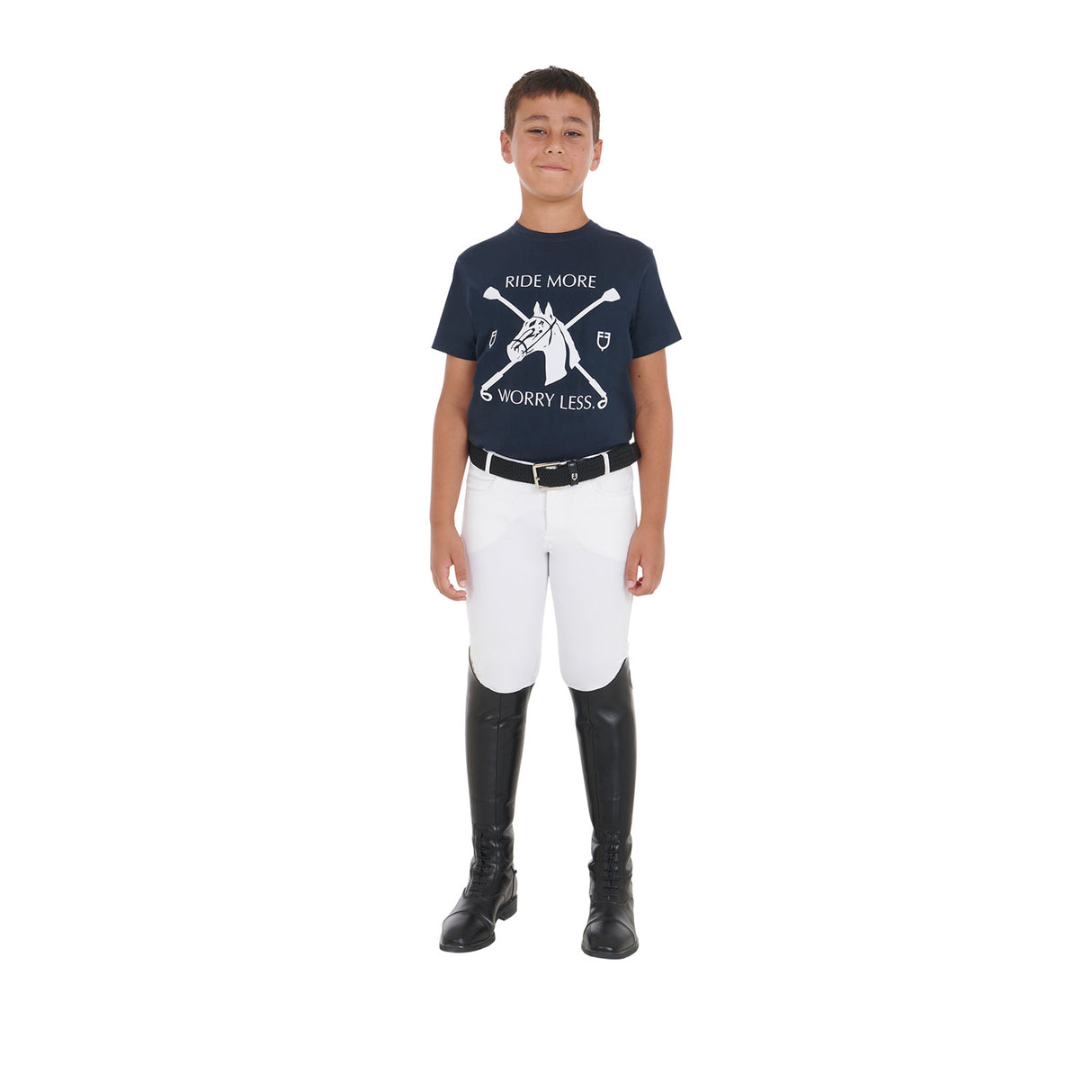 Equestro Kids' T-Shirt With Equestrian Print #colour_blue