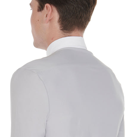 Men's long-sleeved polo shirt in technical fleece fabric