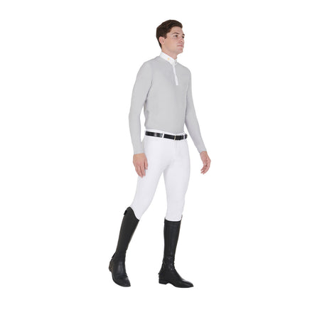 Men's long-sleeved polo shirt in technical fleece fabric
