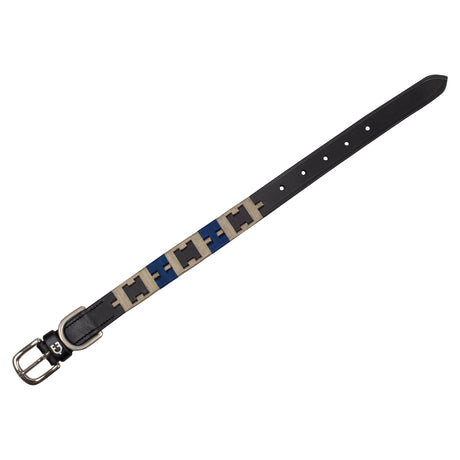 Equestro Leather Dog Collar With Geometric Pattern #colour_black