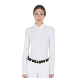 Women's long sleeved polo shirt in technical fleece fabric