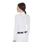 Women's long sleeved polo shirt in technical fleece fabric