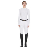 Women's long sleeved polo shirt in technical fleece fabric