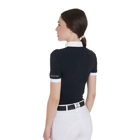 Women's slim fit pleated cotton polo shirt