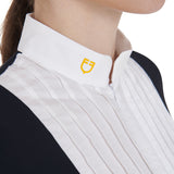 Women's slim fit pleated cotton polo shirt