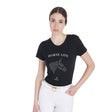 Equestro Women's Slim Fit T-Shirt Horse Life With Rhinestone #colour_black