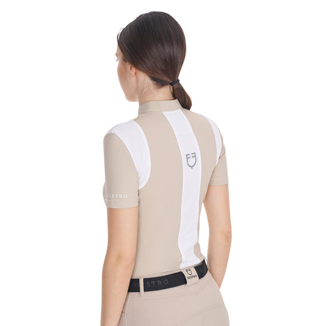 Equestro Women's Slim Fit Training Polo Shirt with Mesh Inserts #colour_beige